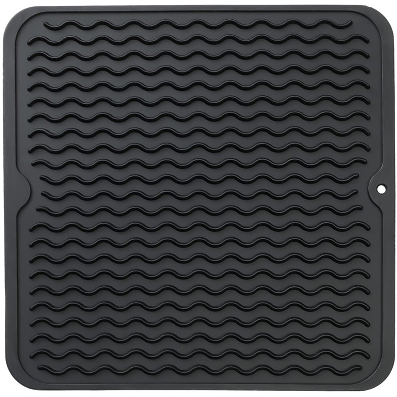 MicoYang Silicone Dish Drying Mat for Multiple Usage,Easy clean,Eco-friendly,Heat-resistant Silicone Mat for Kitchen Counter or Sink,Refrigerator or Drawer liner Black M 12 inches x 12 inches - Image 1